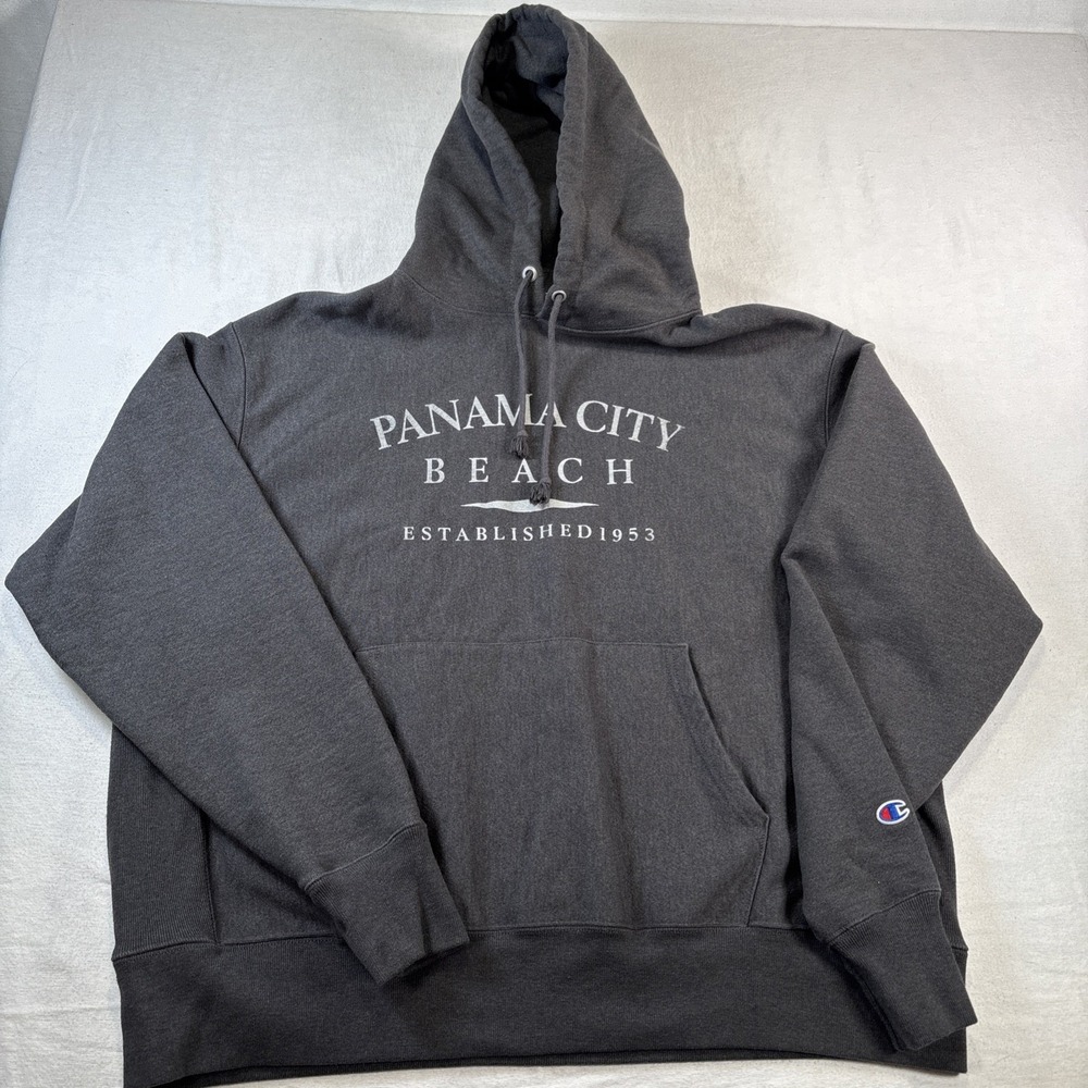 Champion Y2K Reverse Weave Panama City Beach Gray Hoodie Size XL